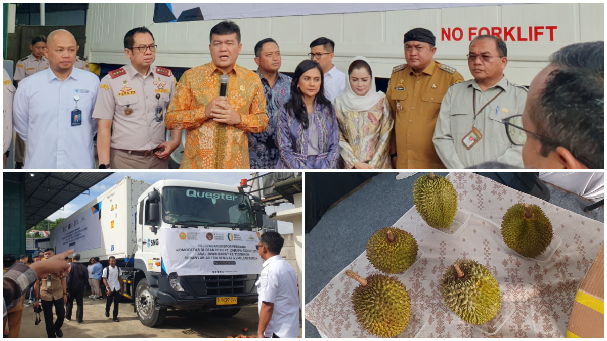 Pelepasan 48 ton durian beku yang akan diekspor ke Tiongkok di PT Zarafa Ridho Lestari, Citeureup, Kabupaten Bogor.