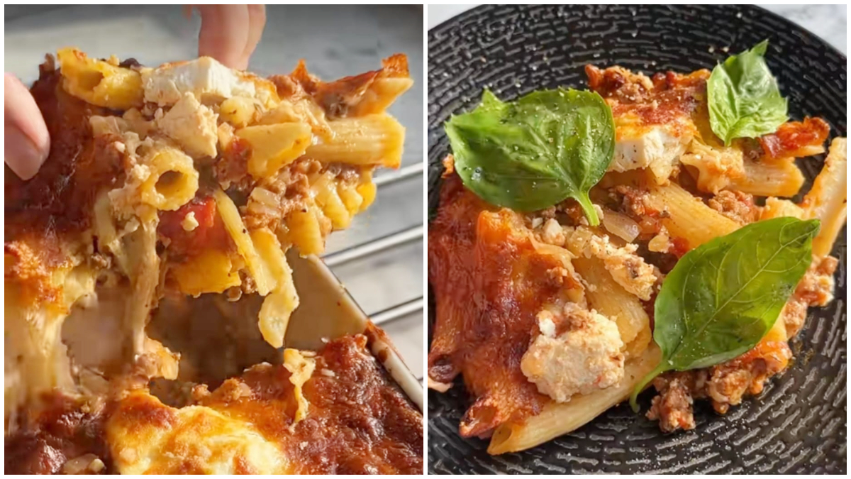 Tampilan Baked Ziti khas Italia-Amerika.