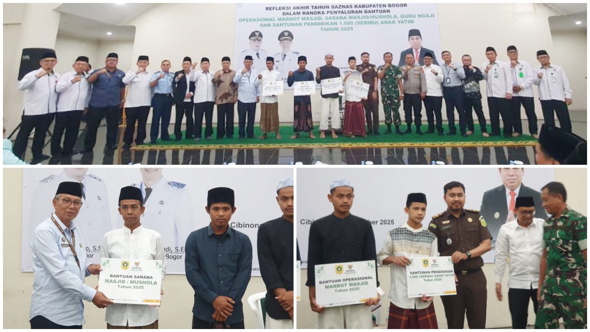 Refleksi akhir tahun Baznas Kabupaten Bogor sekaligus penyerahan bantuan untuk marbot, guru ngaji, pengurus masjid dan santunan pendidikan kepada 1000 anak yatim.