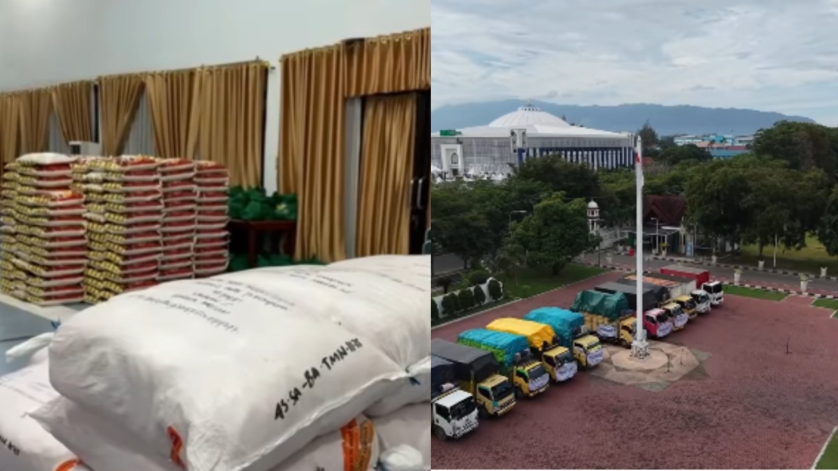 Penyaluran bansos Kementerian Sosial berupa bantuan logistik kepada warga Aceh didistribusikan menggunakan armada truk.