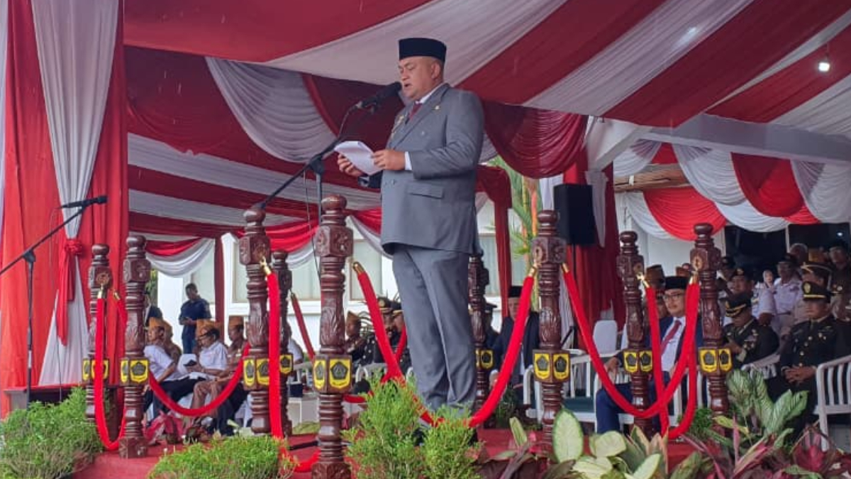 Bupati Bogor Rudy Susmanto saat pada peringatan Hari Bela Negara ke-77 di Kabupaten Bogor.