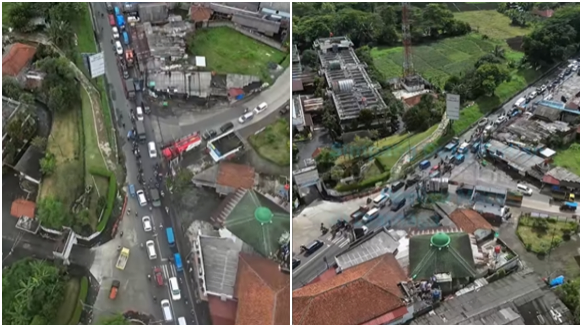 Pantauan udara arus lalu lintas di Jalan Raya Dramaga, Bogor.
