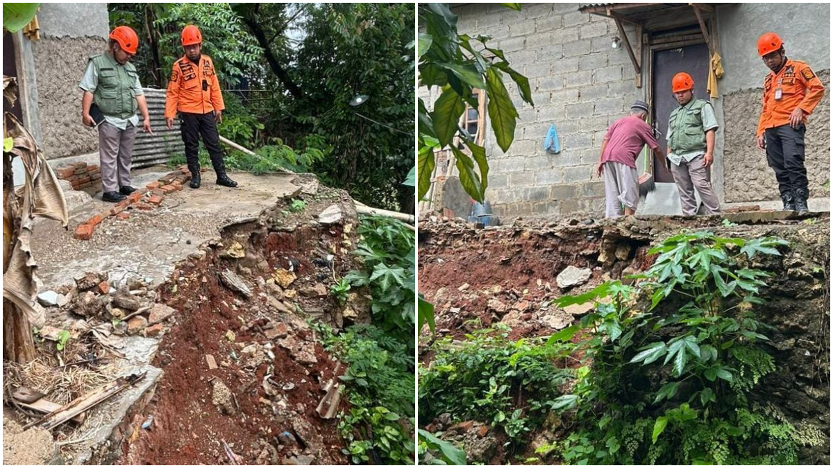 Tebingan di Desa  Gunung Putri, Kecamatan Gunung Putri, Kabupaten Bogor longsor.