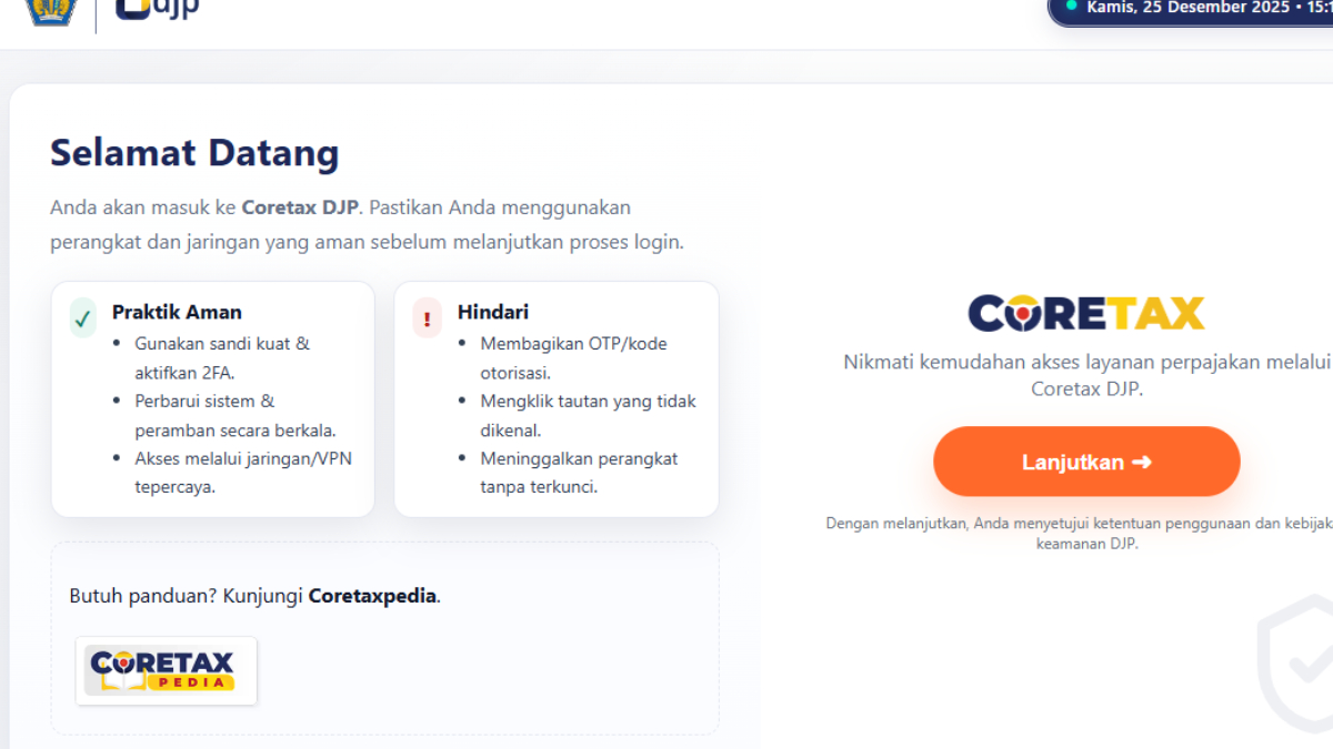 Tampilan awal website Coretax.
