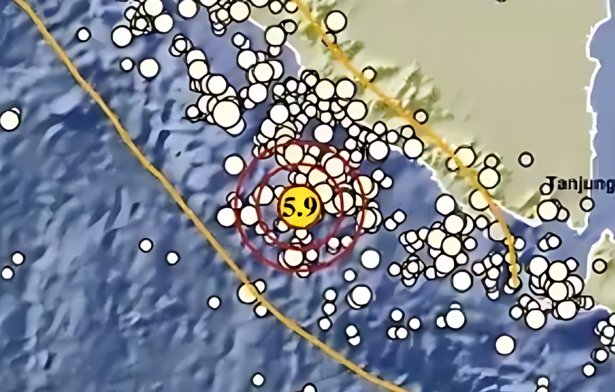 Gempa mengguncang Tenggara Enggano Bengkulu dengan Magnitudo 5,9,&nbsp;hari ini.