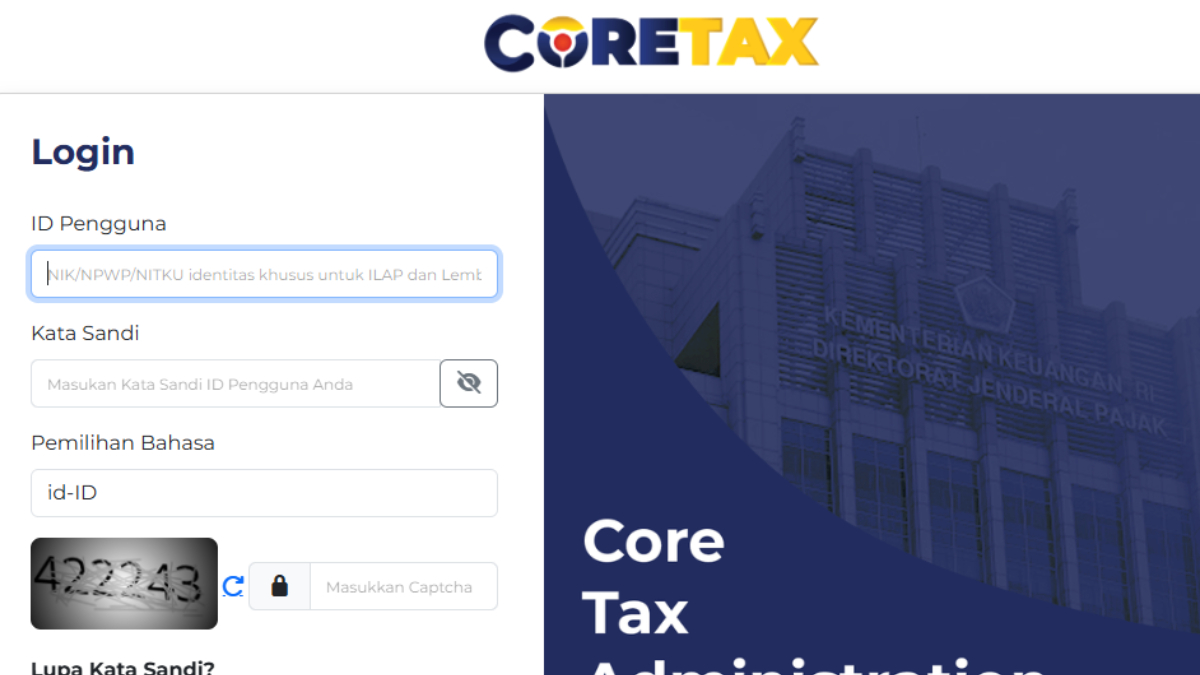 Tampilan laman login&nbsp;Coretax&nbsp;DJP.