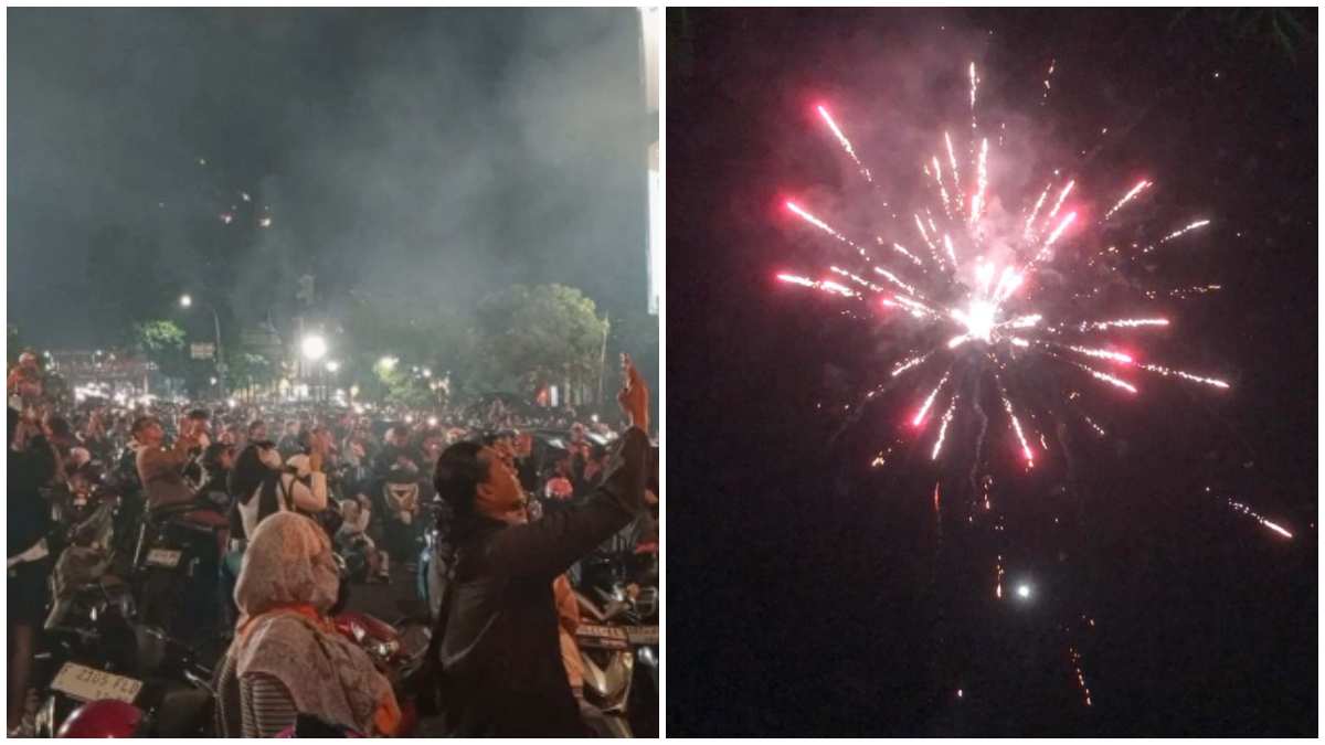 Antusiasme masyarakat Kota Bogor menyambut pergantian Tahun Baru 2026 di kawasan Tugu Kujang.