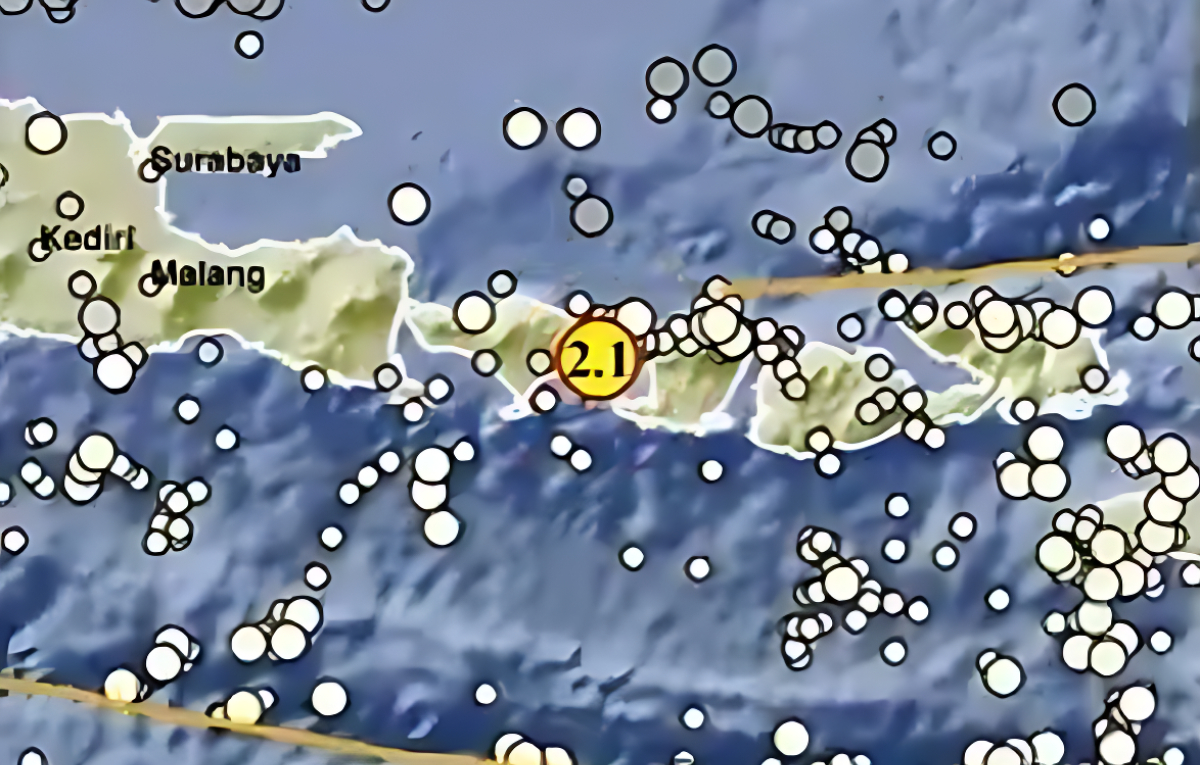 Gempa magnitudo 2,1 guncang Tenggara Karangasem Bali, Senin 5 Januari 2025.