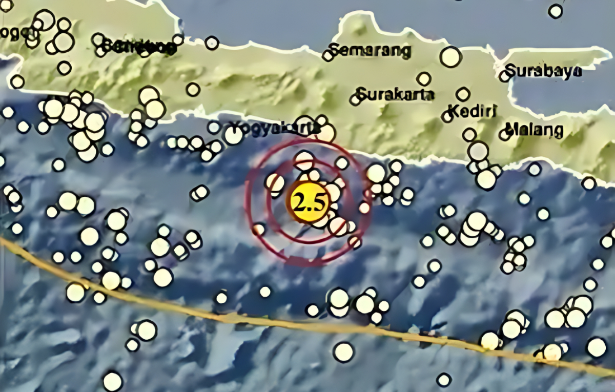 Gempa dengan magnitudo 2,5 Guncang Barat Daya Gunungkidul, Senin 5 Januari 2026.