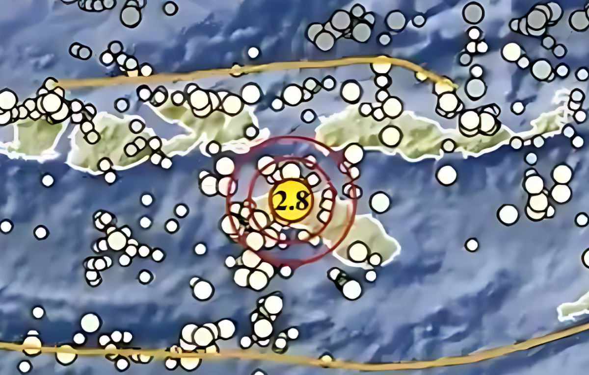 Gempa magnitudo 2,8 terjadi di Barat Laut Waibakul NTT, Senin 5 Januari 2026.