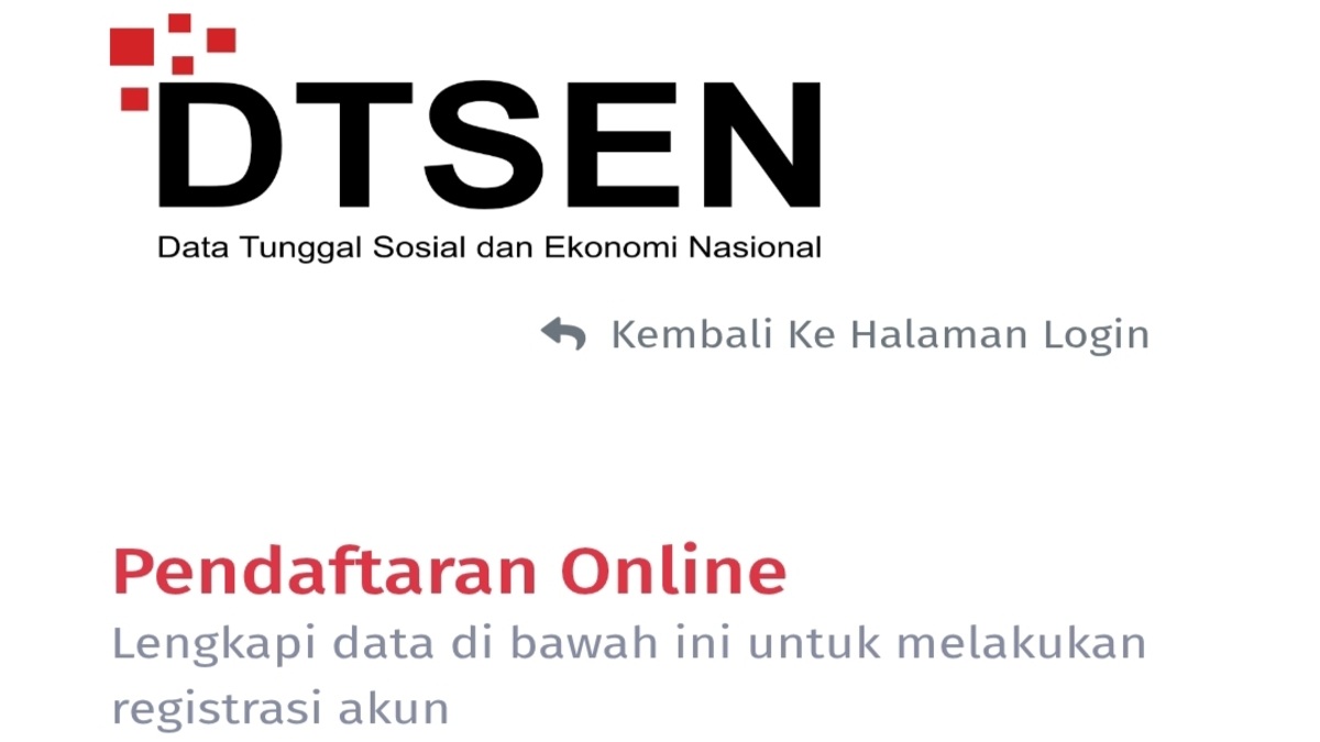 Laman DTSEN untuk pendaftaran bansos PKH BPNT.