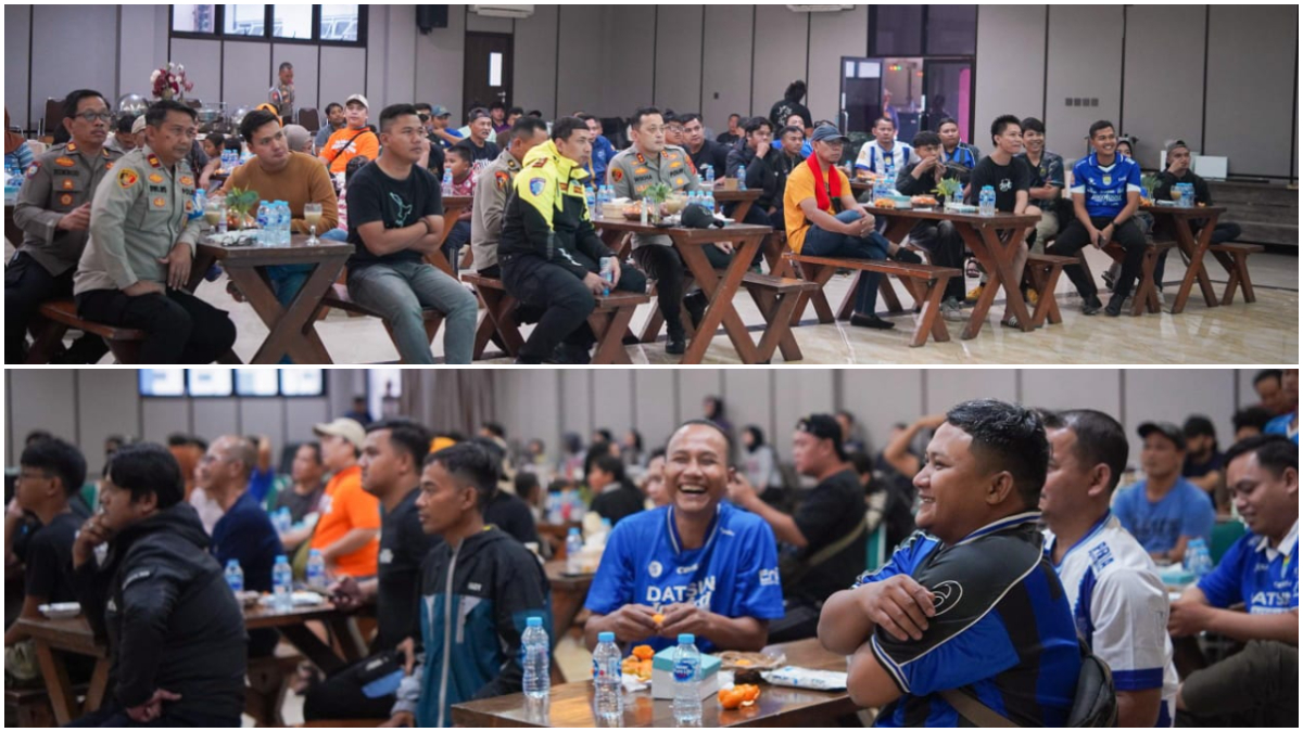 Polres Bogor saat menggelar nonton bareng laga Persib Bandung vs Persija Jakarta di Mako Polres Bogor, Cibinong, Minggu, 11 Januari 2026.