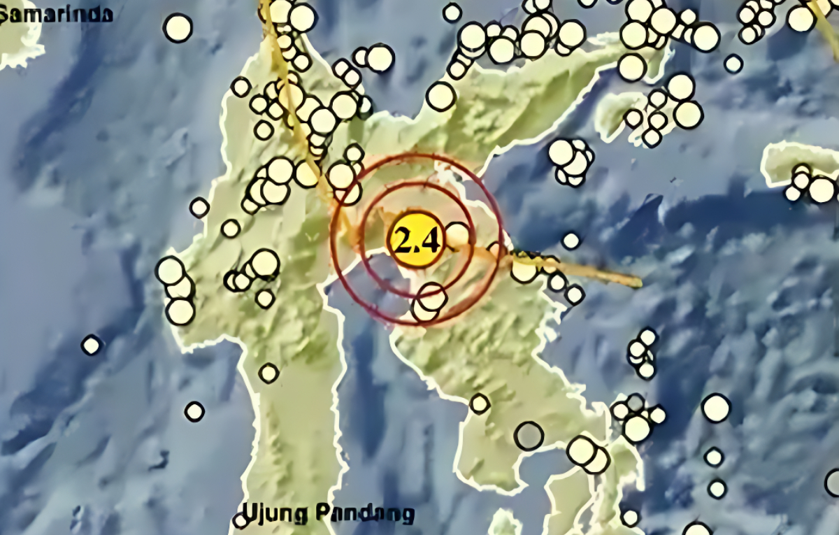 Gempa magnitudo 2,4 guncang barat Laut Luwu Timur, Sulawesi Selatan, Senin 12 Januari 2024.