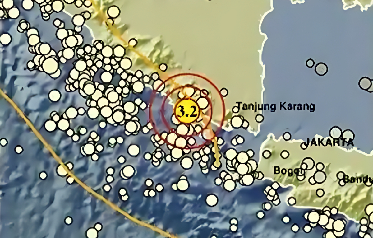 Gempa magnitudo 3,2 goyang Tenggara pesisir barat Lampung, Senin 12 Januari 2026.