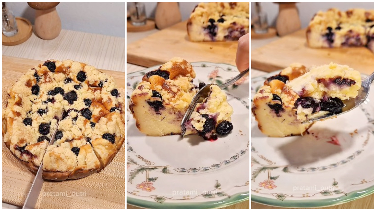 Blueberry crumble cheesecake yang lembut dan renyah dari Instagram @pratami_putri