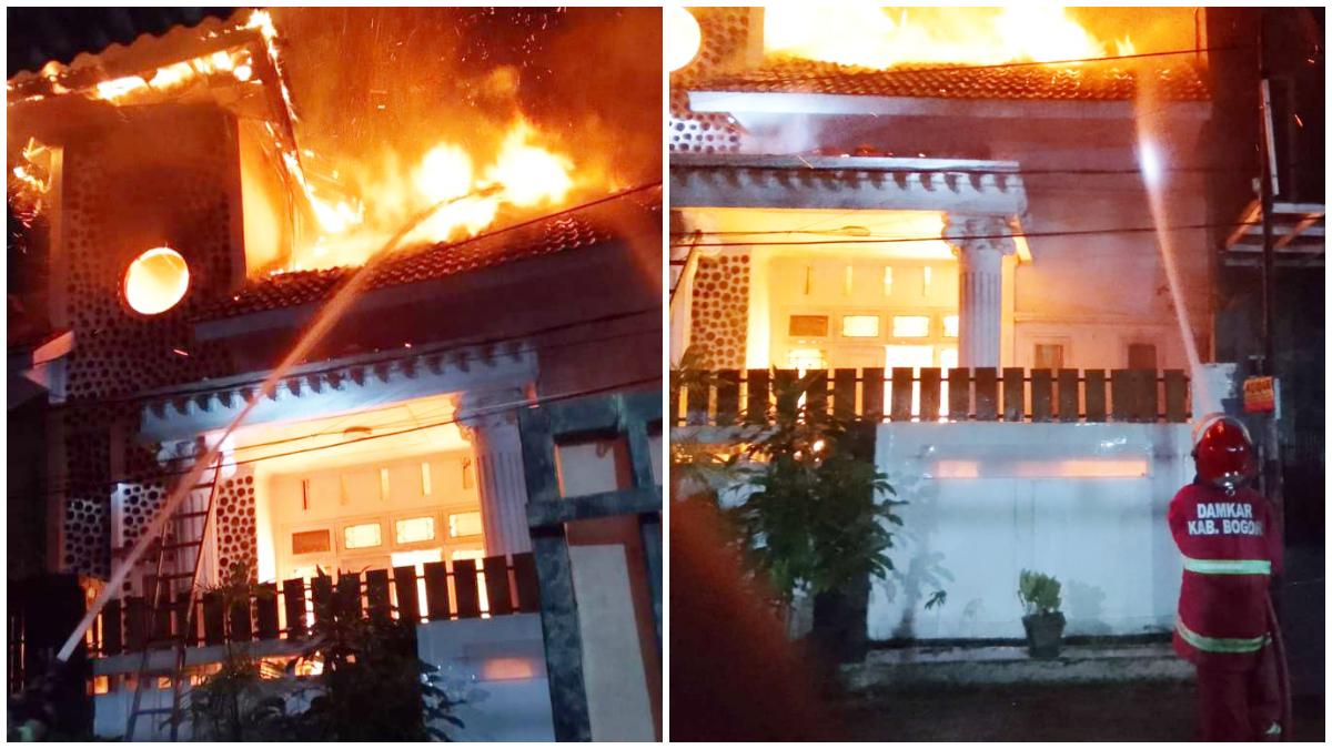 Petugas Damkar saat memadamkan api di rumah milik warga Gunung Putri, Kabupaten Bogor.