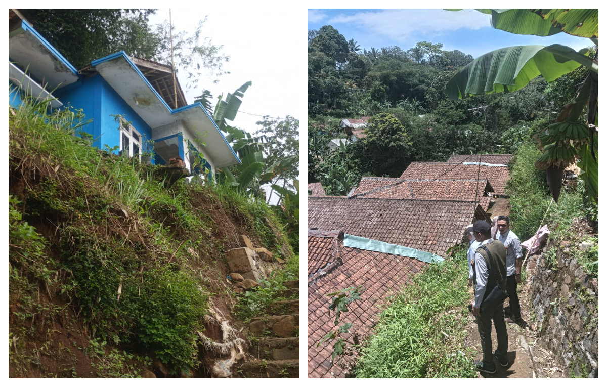 Belasan rumah di Kampung Cipaok, Desa Cileungsi, Kecamatan Ciawi, Kabupaten Bogor, terancam longsor akibat berdiri di tebing perbukitan.