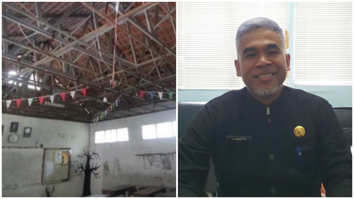 Kondisi SDN Ciasmara 05. Kabid Sarpras Disdik Kabupaten Bogor, Yanto Pradipta saat dimintai keterangan.