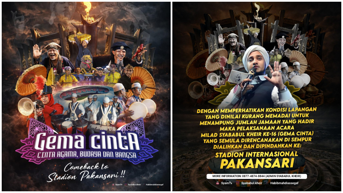 Poster Milad Syababul Kheir ke-16 (Gema Cinta) di Stadion Pakansari, Cibinong.