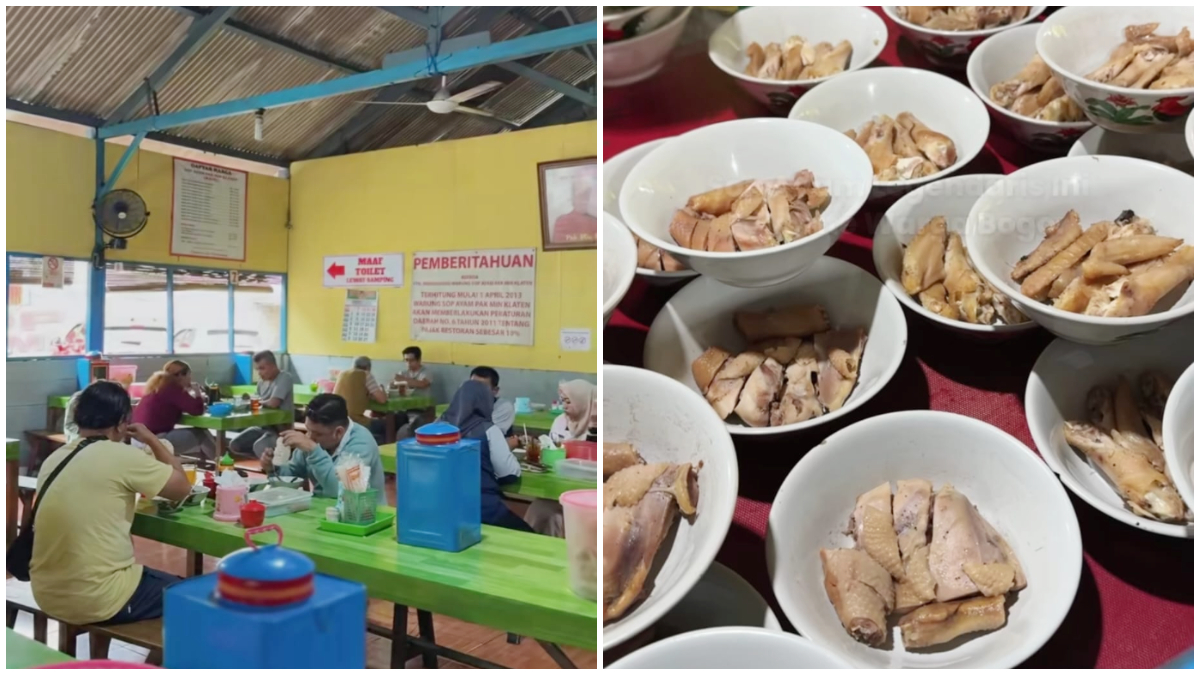 Suasana dan menu di Warung Sop Ayam Pak Min Yasmin Bogor.