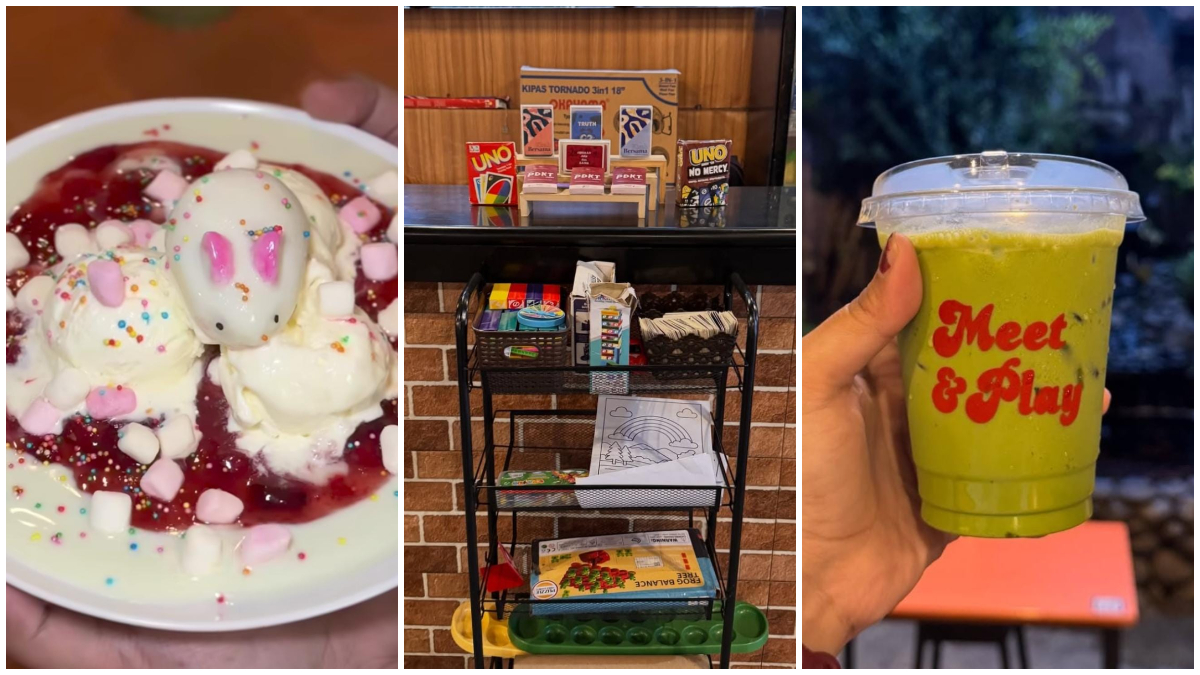 Aneka menu makanan dan area board game di Cafe Meet and Play, Tajurhalang Bogor.