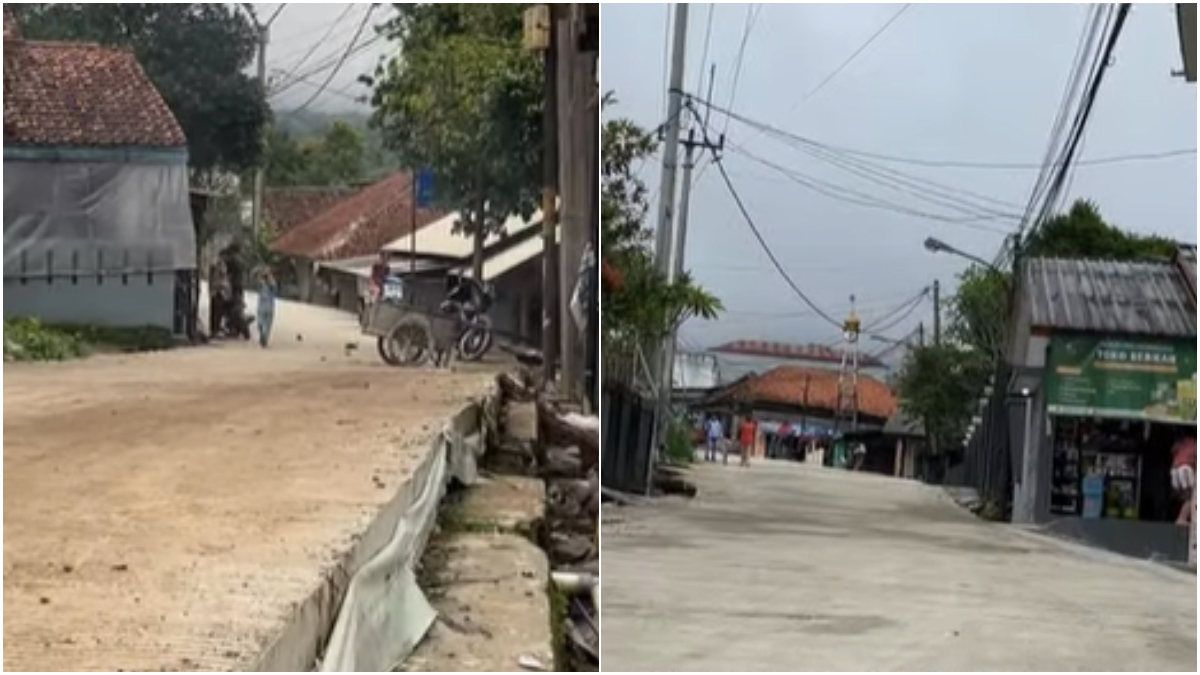 Kondisi jalan di kawasan Buniaga, Kecamatan Tamansari, Kabupaten Bogor yang sudah diperbaiki.