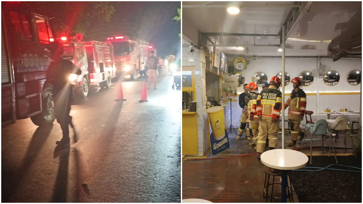 Pemadaman kebakaran tiba di dapur sebuah kafe di Jalan Heulang, Kecamatan Tanah Sareal, Kota Bogor.
