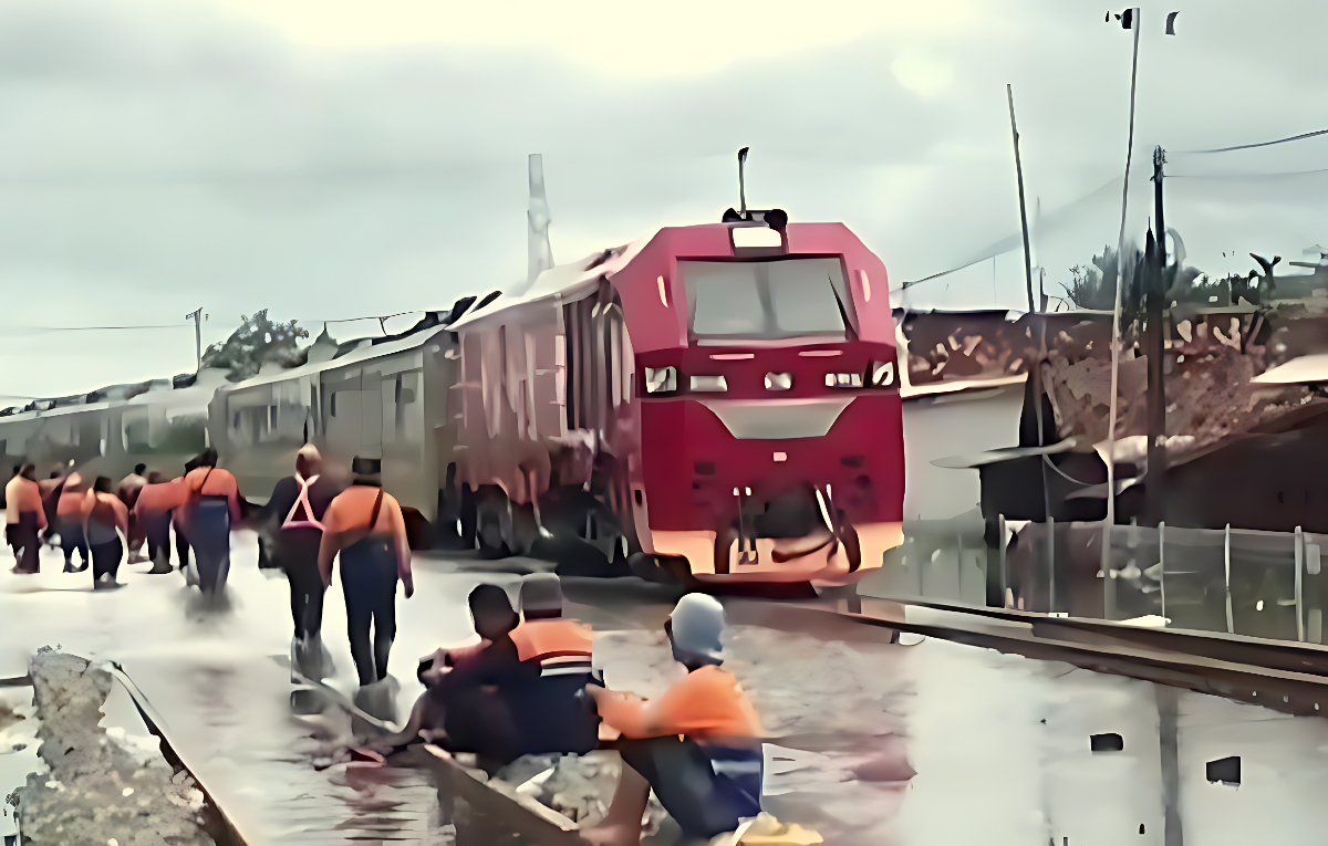 Banjir di jalur Pekalongan&ndash;Sragi menghambat perjalanan kereta api.