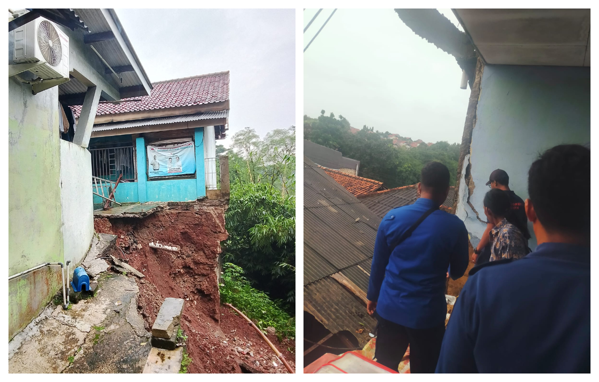 Salah satu lokasi longsor di Kelurahan Kemiri Muka, Depok Depok.