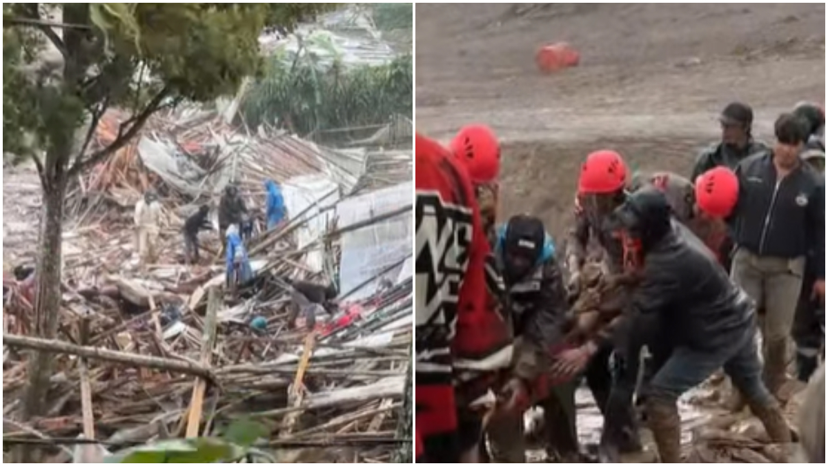 Tim SAR gabungan melakukan pencarian korban longsor di Desa Pasirlangu, Kecamatan Cisarua, Kabupaten Bandung Barat Sabtu, 24 Januari 2026.