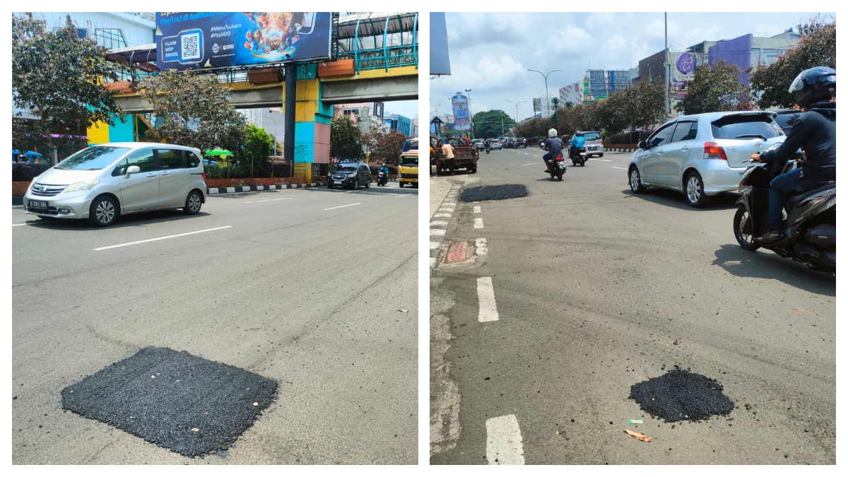 Kondisi lubang di Jalan Raya Margonda, Kota Depok, diperbaiki pada Senin 26 Januari 2026.