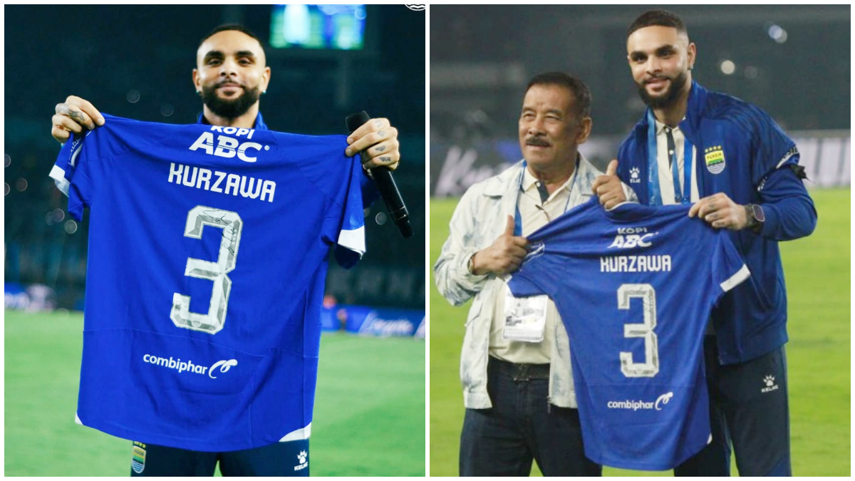Mantan Bek PSG Layvin Kurzawa saat diperkenalkan sebagai pemain baru Persib Bandung.