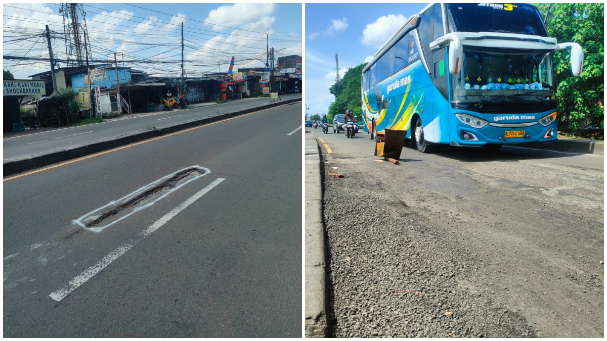 Kondisi lubang dan kerusakan di Jalan Raya Bogor.