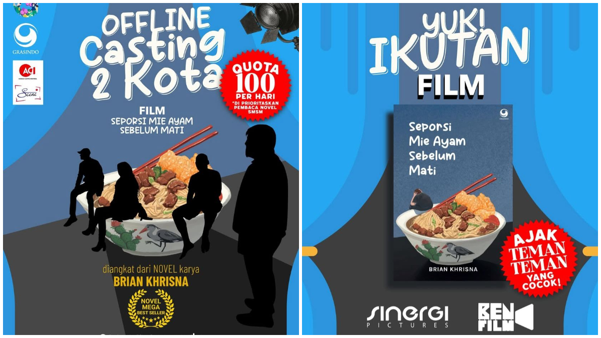 Poster offline casting film adaptasi dari Novel Seporsi Mie Ayam Sebelum Mati.