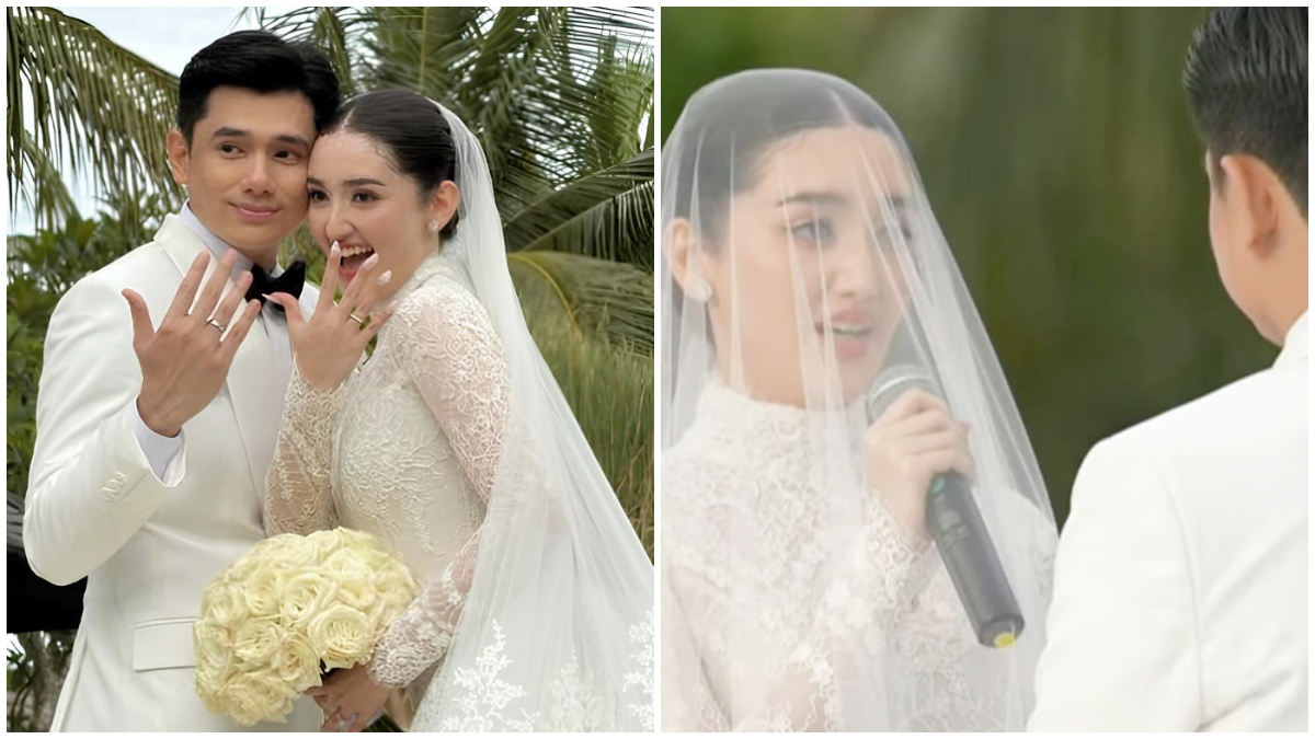 Ranty Maria dan Rayn Wijaya saat mengucapkan janji suci pada upacara pernikahannya yang digelar di Bali.&nbsp;