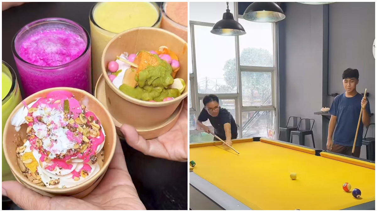 Menu jus buah dan ice cream dengan berbagai topping dan suasana di Capybara Juic Ice Yogurt.