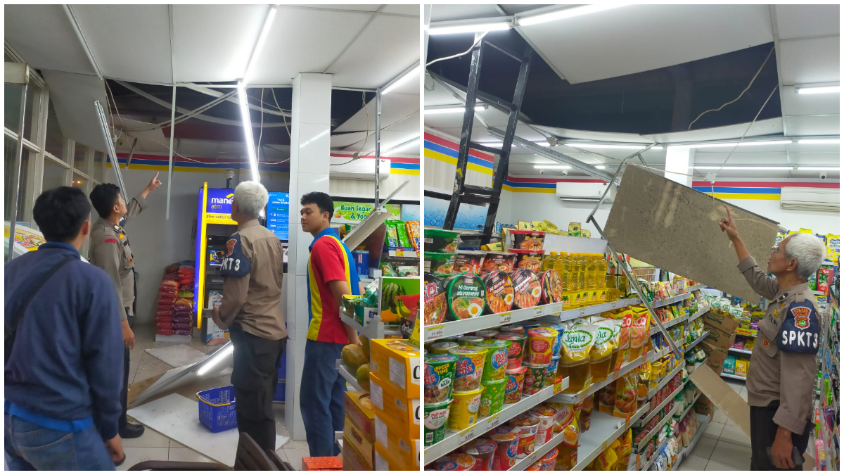 Kondisi minimarket di Kota Depok yang dibobol maling.