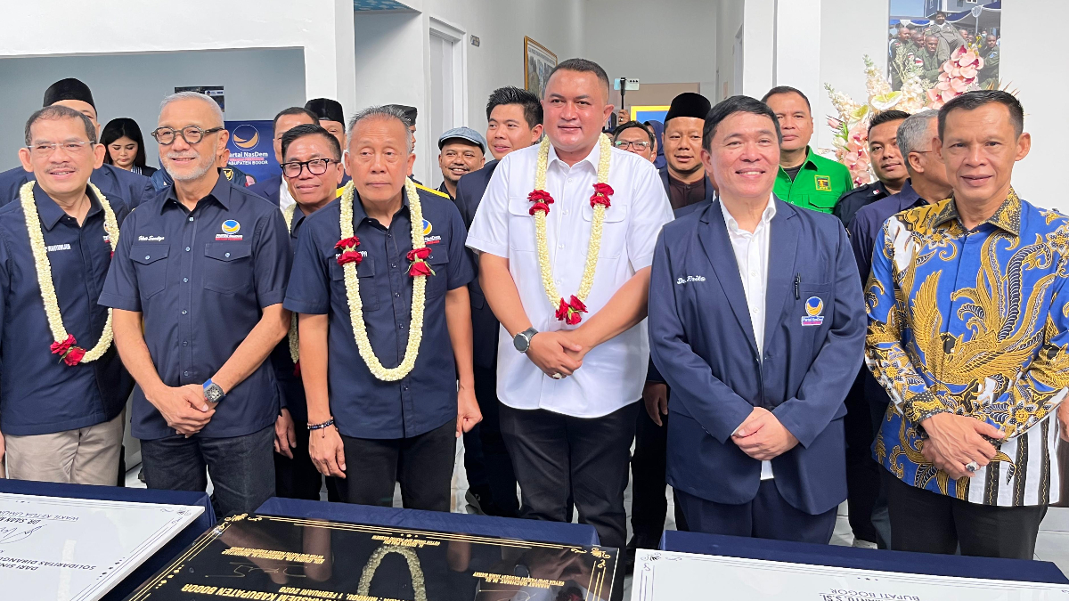 Gedung DPD Partai NasDem Kabupaten Bogor di Jalan Tegar Beriman, Cibinong yang baru saja diresmikan, Minggu, 1 Februari 2026.