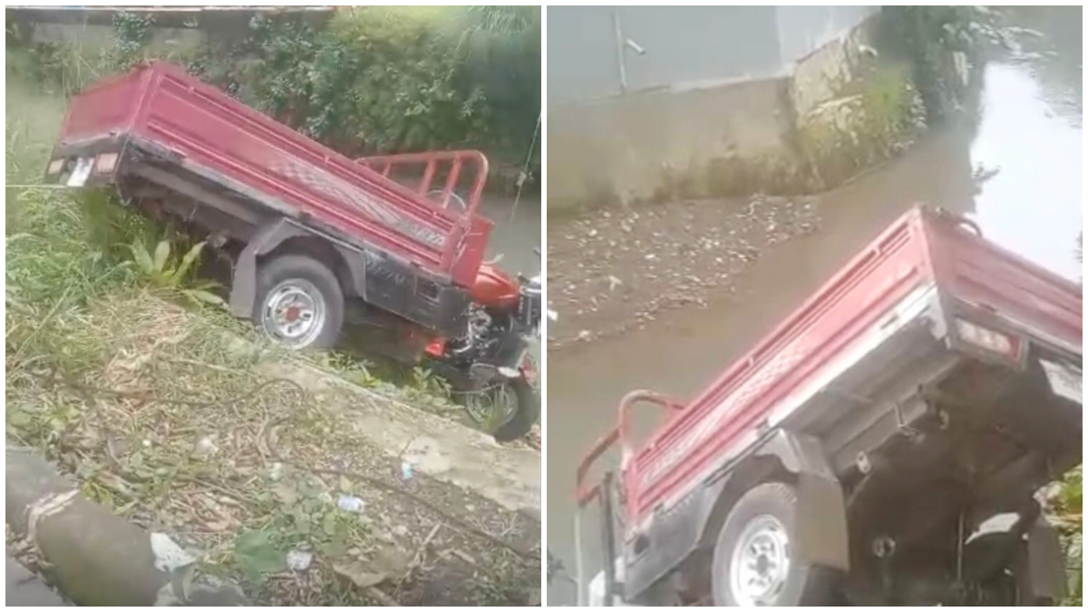 Motor Viar yang terperosok ke bantaran kali di Tegal Gundil Kota Bogor
