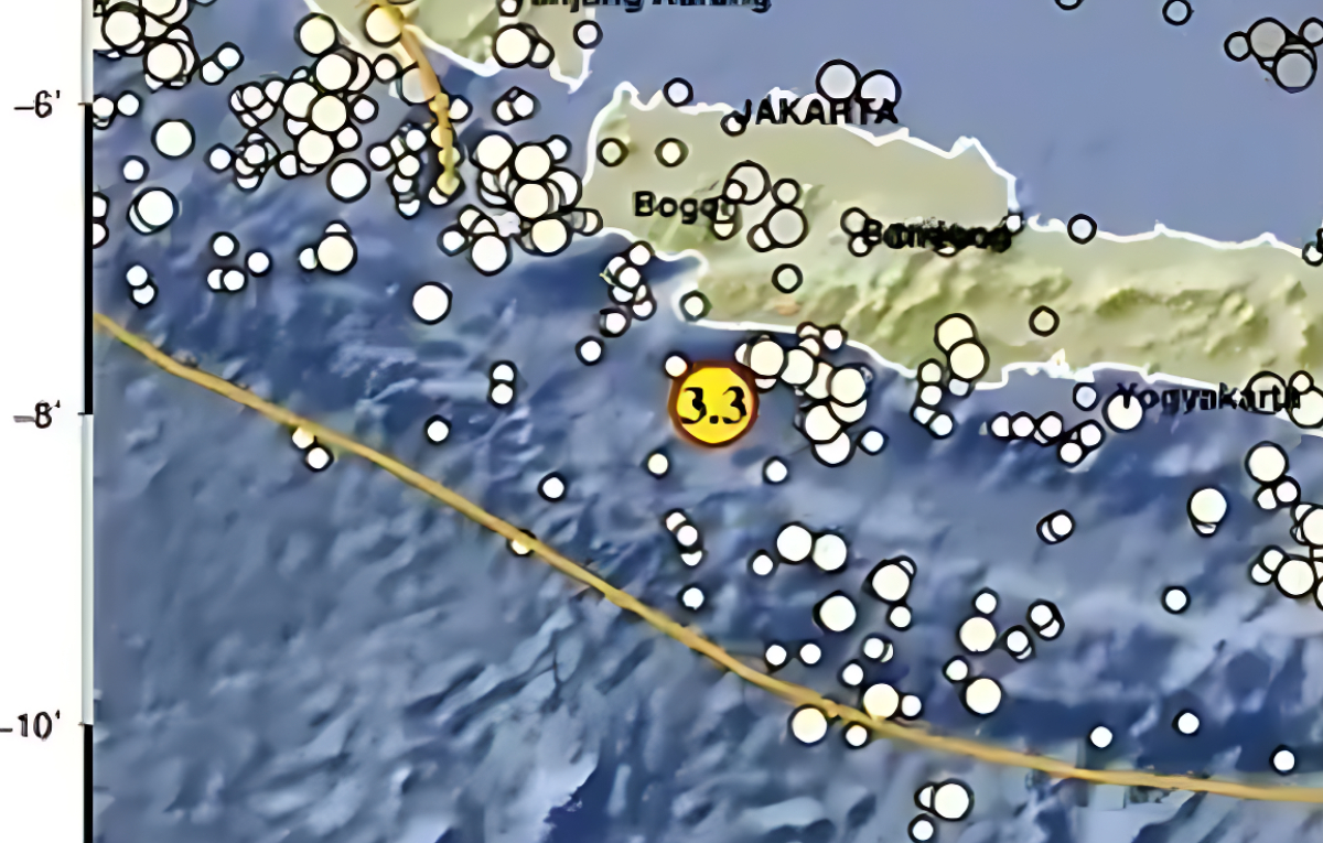 Gempa berkekuatan Magnitudo 3,3 mengguncang Tenggara Kabupaten Sukabumi.