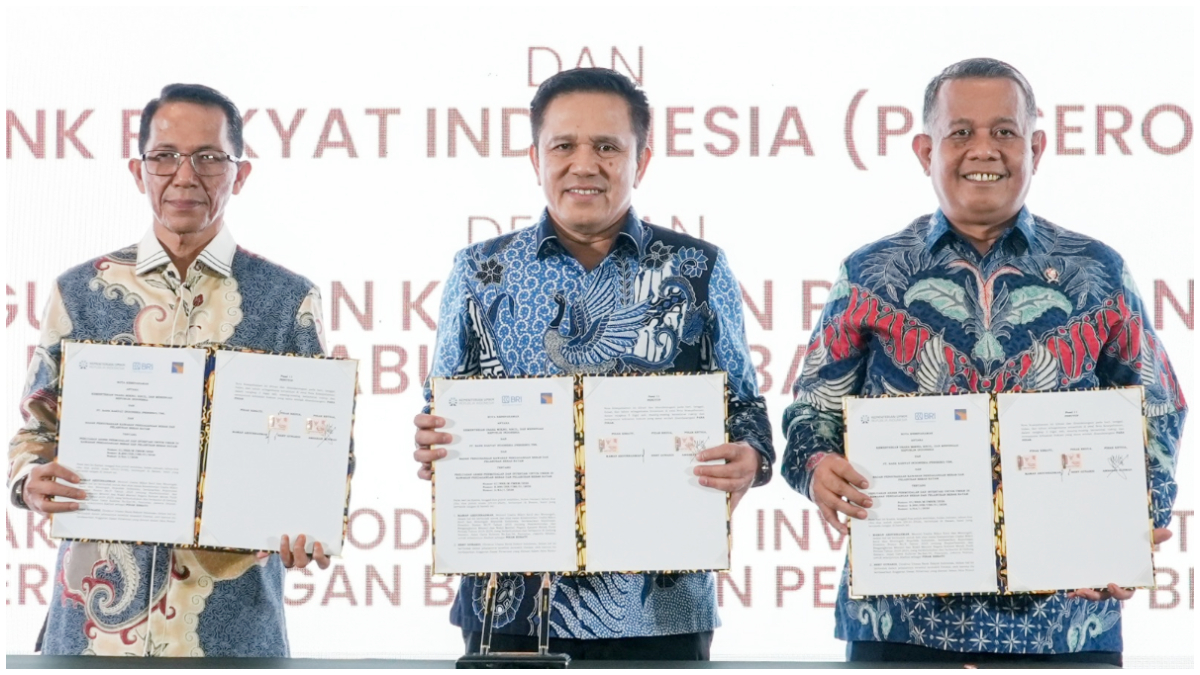 Penandatanganan nota kesepahaman (MoU) BRI bersama BP Batam, BKPM dan Kementerian UMKM di Batam, Kamis 29 Januari 2026.