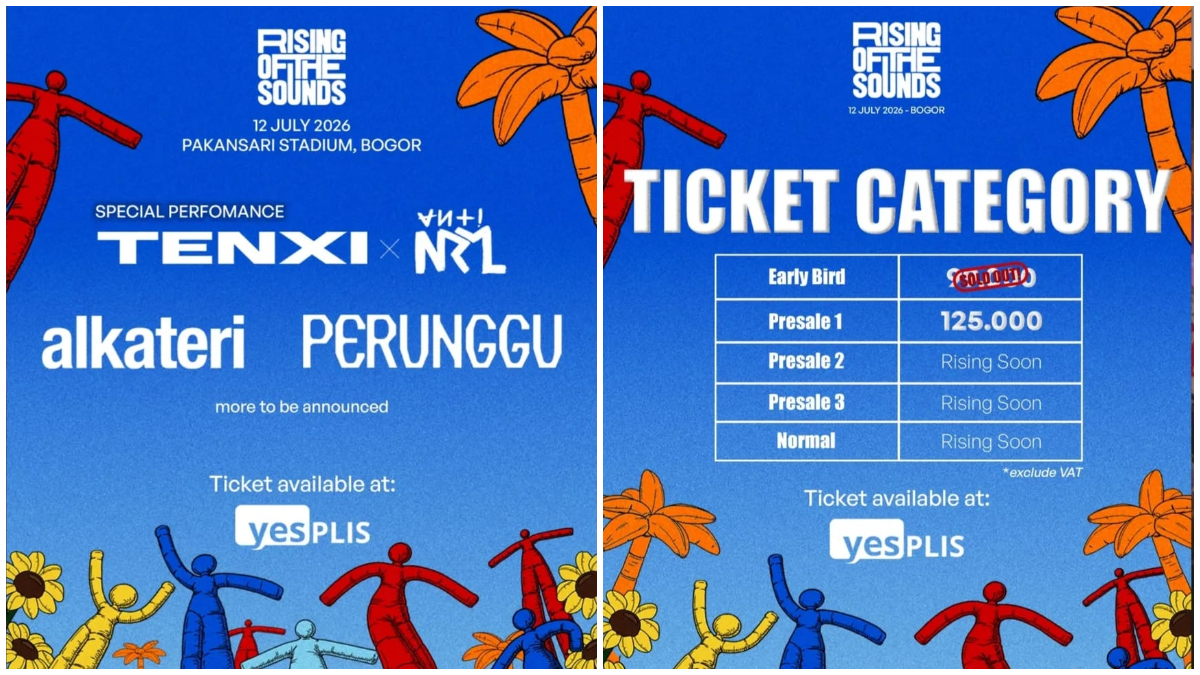 Poster Festival Rising Of The Sounds 2026 yang akan digelar di Stadion Pakansari, Bogor.