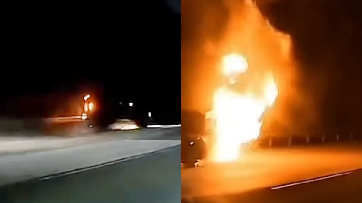 Kecelakaan terjadi di Tol Jagorawi KM 31B Kabupaten Bogor mengakibatkan mobil Jetour terbakar.