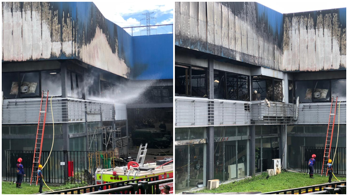 Kondisi terkini gedung Karoseri Delima Jaya di Jalan Sholeh Iskandar Kota Bogor yang terbakar.