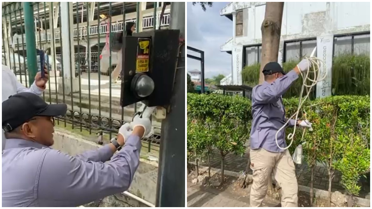 Wakil Wali Kota Bogor Jenal Mutaqin saat menertibkan kabel listrik yang biasa digunakan PKL untuk berjualan di Jalan MA Salmun.