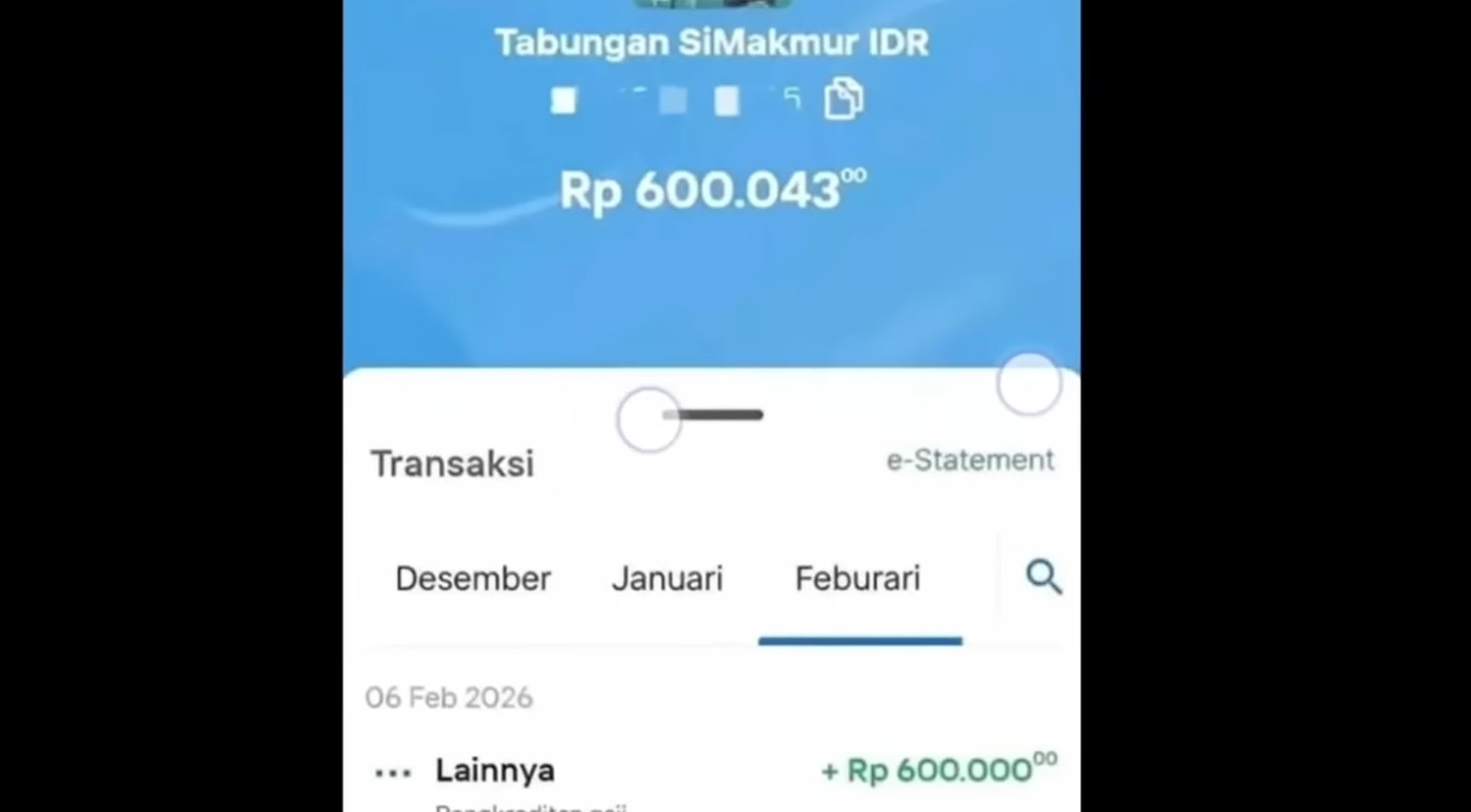 Bukti KPM menerima saldo BPNT tahap 1 2026 senilai Rp600.000 melalui KKS Mandiri