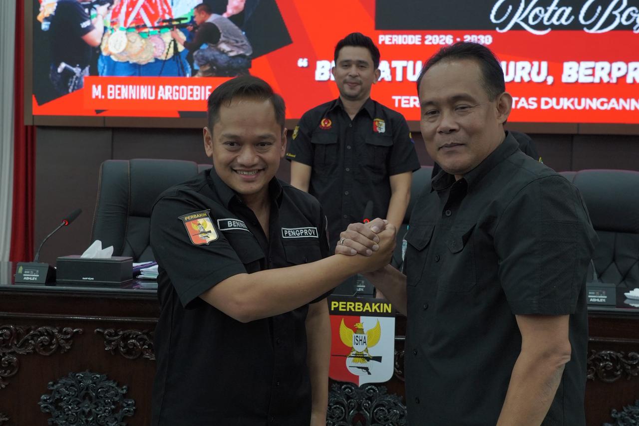 Benninu Argoebie terpilih sebagai nahkoda anyar Pengcab Perbakin Kota Bogor periode 2026-2030, dalam Musorkot di gedung DPRD Kota Bogor, Sabtu 7 Febuari 2026.