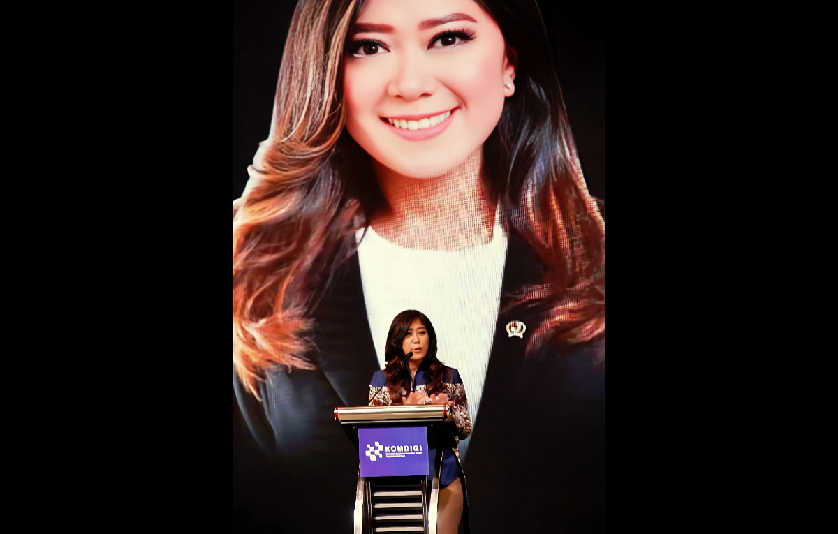 Menkomdigi, Meutya Hafid&nbsp;memaparkan materi saat&nbsp;pembukaan konvensi media HPN 2026.