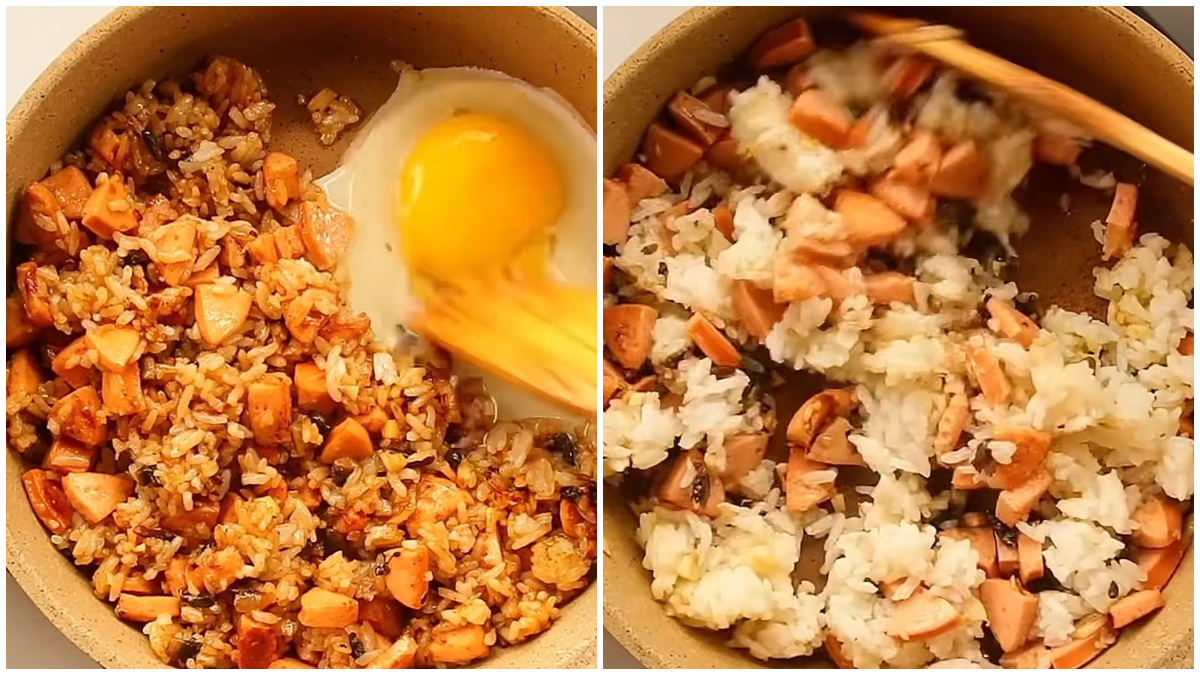 Proses memasak Garlic Butter Rice.