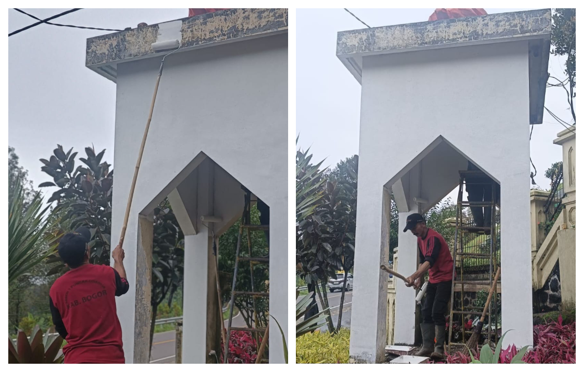 Sejumlah pekerja saat merapihkan kawasan Masjid Atta
